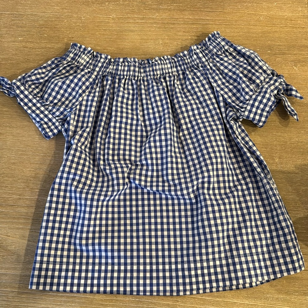 Blue and white gingham off the shoulder top